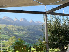 Terrasse mit Blick auf die Bergkette